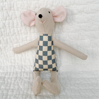 8" Sand Checkered Mouse in Slate Blue