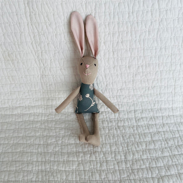 8" Tan Chrysanthemum Bunny in Teal