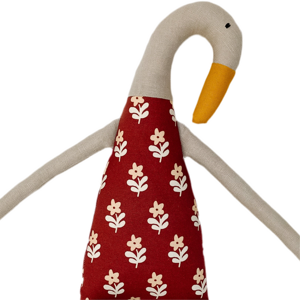 18" Tan Runner Duck in Cranberry Daisy