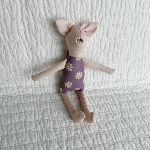 8" Pale Pink Pig in Purple Daisy