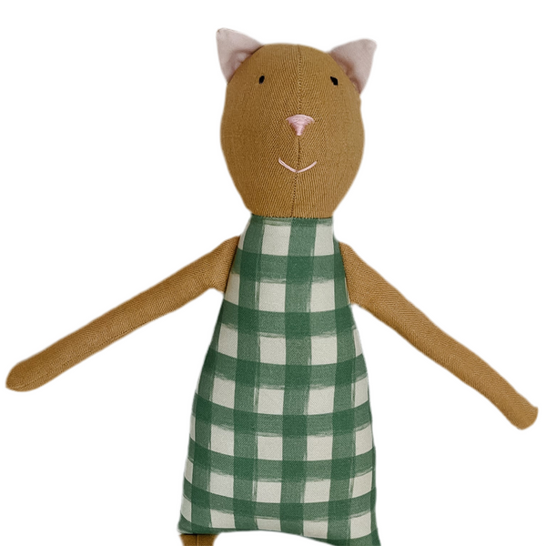 18" Honey Gingham Cat in Green