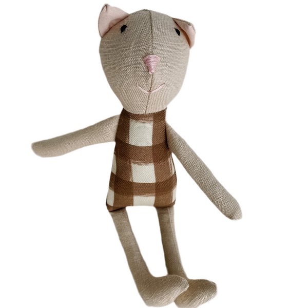 8" Sand Gingham Cat in Brown