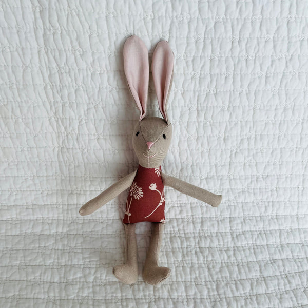 8" Tan Chrysanthemum Bunny in Cranberry