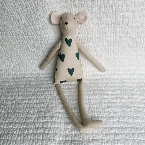 18" Sand Heart Mouse in Dark Teal