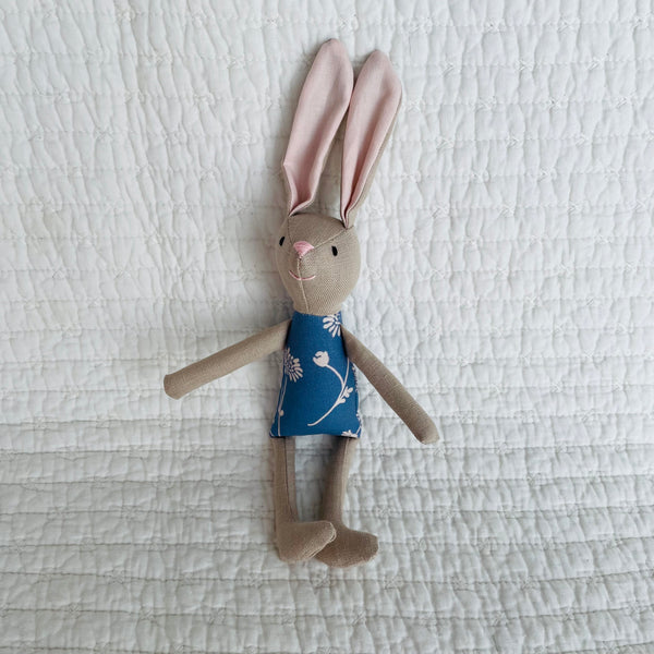 8" Tan Chrysanthemum Bunny in Blue