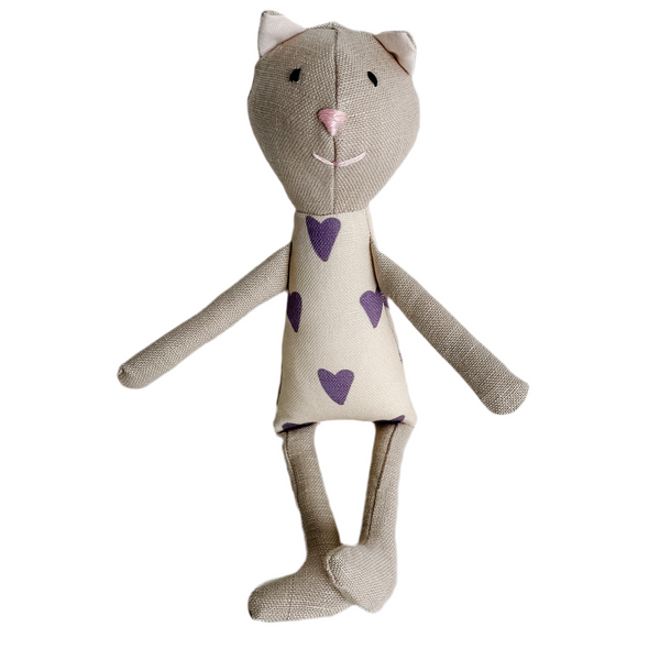 8" Tan Heart Cat in Purple