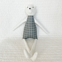 18" Cream Polar Bear in blue windowpane