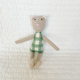 8" Tan Gingham Bright Green Cat