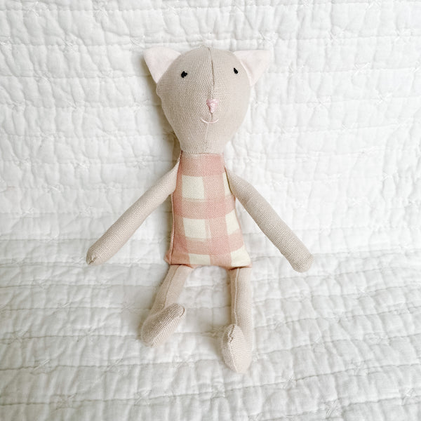 8" Sand Gingham Cat in Pale Pink