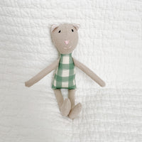 8" Tan Gingham Bright Green Cat