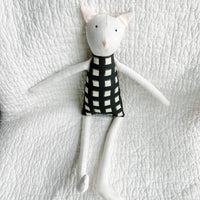 18" Cream Gingham Cat in Black