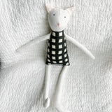 18" Cream Gingham Cat in Black