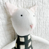 18" Cream Gingham Cat in Black