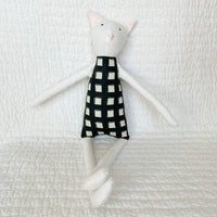 18" Cream Gingham Cat in Black