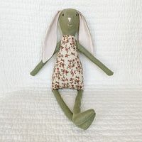 18" Green Rose Patch Rabbit in Taupe